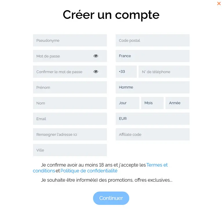 Proceso de registro CHILLBET CASINO
